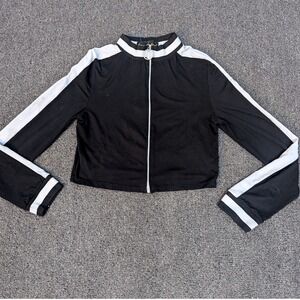 Baby Phat Track Jacket Cropped‎ Zip Up Black White Stripe Long Sleeve L Y2K